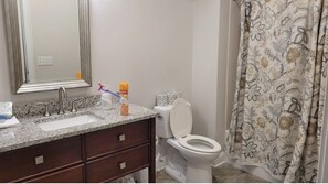 Hair dryer, towels, toilet paper