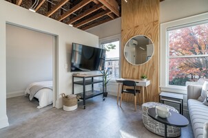 奢华公寓 | 起居区 | 65-英寸智能电视（配备数码频道）、电视、流媒体服务