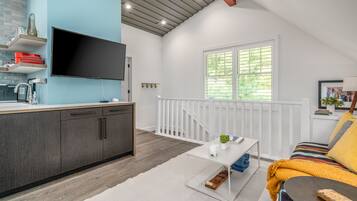 Smart TV, DVD player, video library, stereo