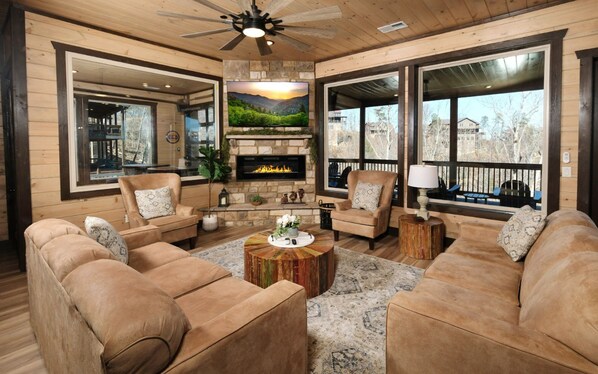 TV, fireplace, video games