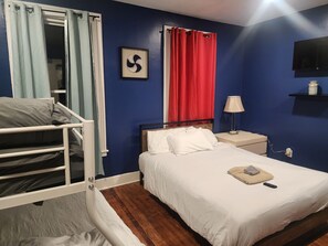 2 bedrooms, desk, iron/ironing board, travel crib