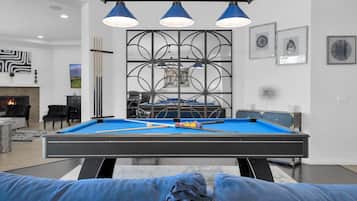 TV, fireplace, video games, ping pong