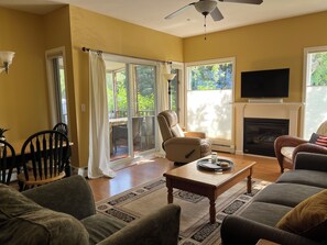 Smart TV, fireplace, video games, stereo