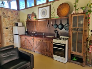 Fridge, microwave, oven, stovetop - "Buckley's Chance", Earth Cabin. (Kin Kin)