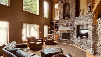 Smart TV, fireplace, DVD player, foosball
