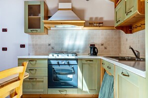 Fridge, microwave, stovetop, electric kettle