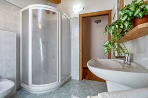 Shower, free toiletries, hair dryer, towels - Holiday Apartment "Agritur Piazera Attico" with Mountain View (Ronzo Chienis)