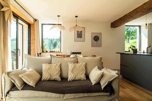 Una televisión, una chimenea, libros, una oficina