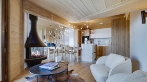 TV, fireplace - New rooftop with south balcony, parking and wifi (Montvalezan-La Rosière)