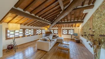 Una televisión, una chimenea