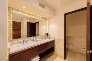 Shower, hair dryer, shampoo