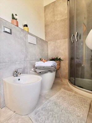 Dusche, Haartrockner, Bidet, Handtücher