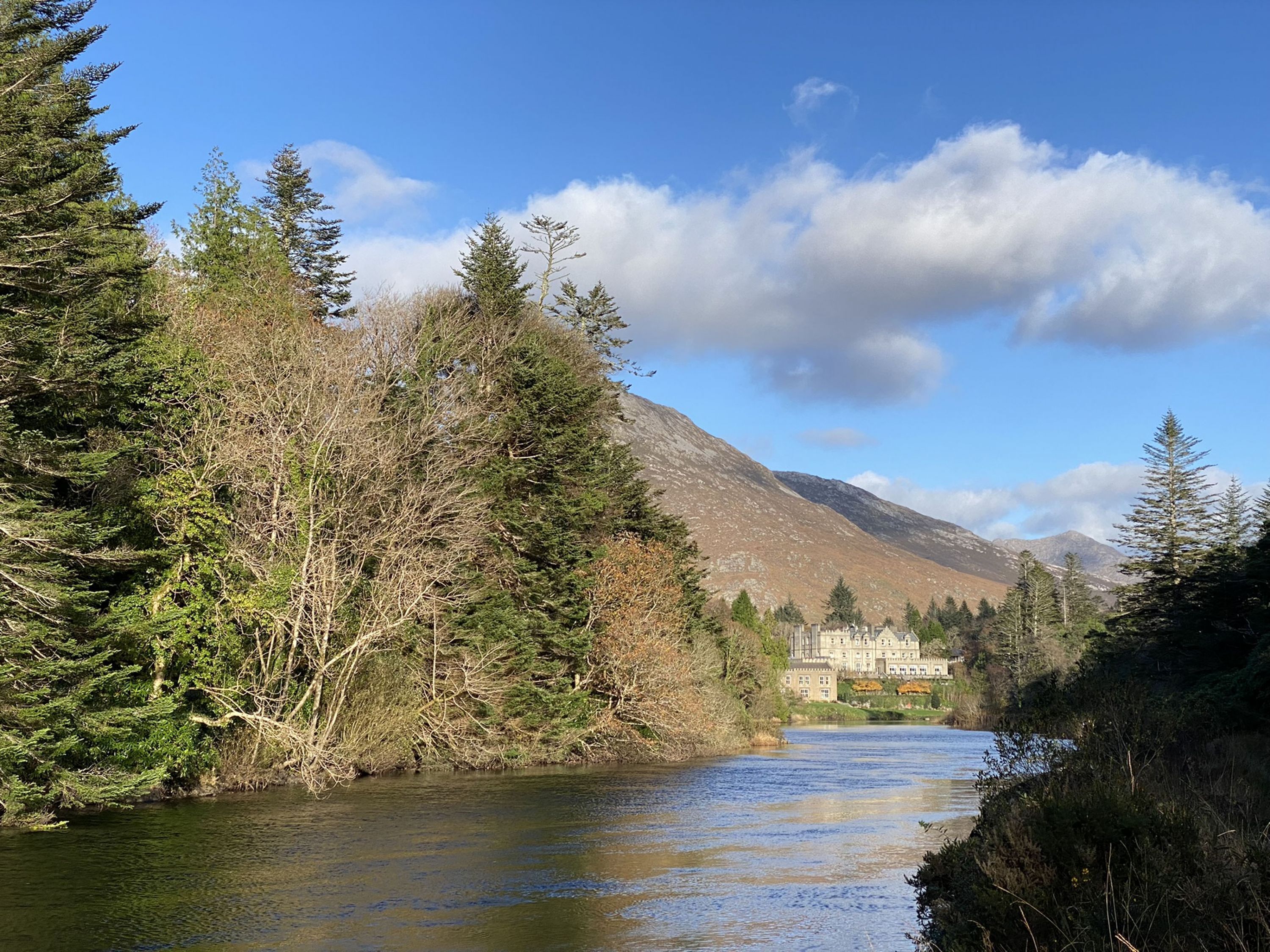 A river with a castle in the background.
