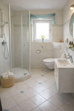 Hair dryer, soap, toilet paper