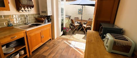 Fridge, microwave, oven, electric kettle