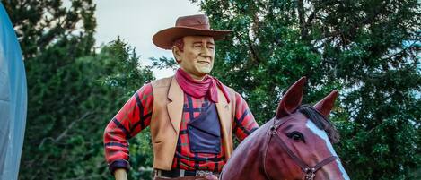 A statue of a person on a horse.