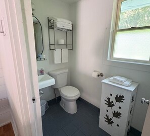 Séchoir à cheveux, serviettes fournies, savon, papier de toilette