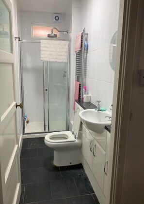 Séchoir à cheveux, serviettes fournies, savon, papier de toilette