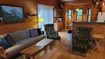 Televisión, chimenea, reproductor de DVD, videoteca