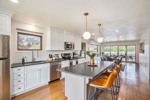 Fridge, microwave, oven, stovetop - Lakefront A-Frame: Private Beach, Fire Pit, Kayaks, Paddleboards, & Boat Slip (Decatur)