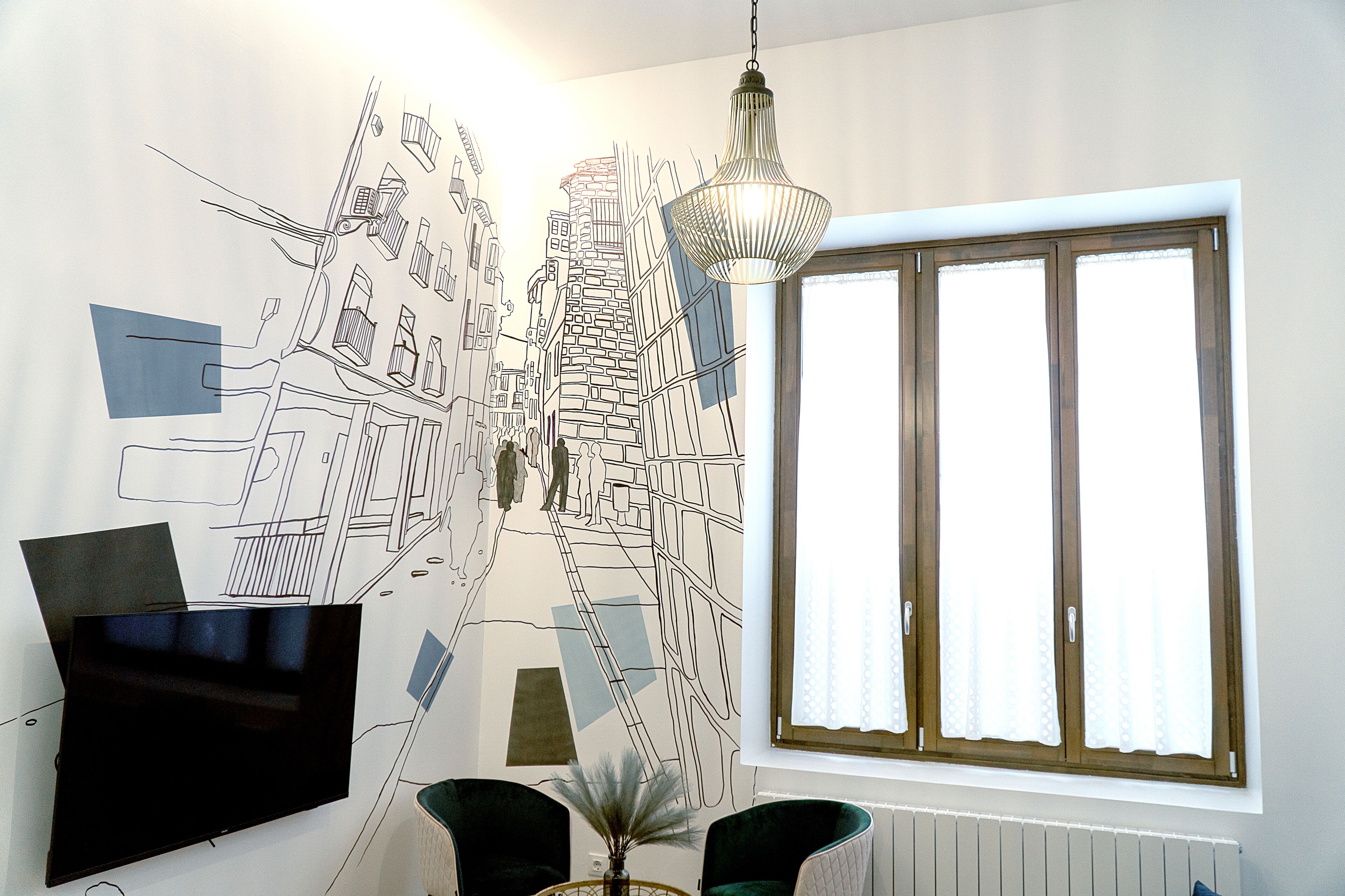 Family Apartment | Living area | 55-inch flat-screen TV with cable channels, TV