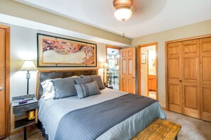 4 bedrooms, desk, blackout drapes, iron/ironing board