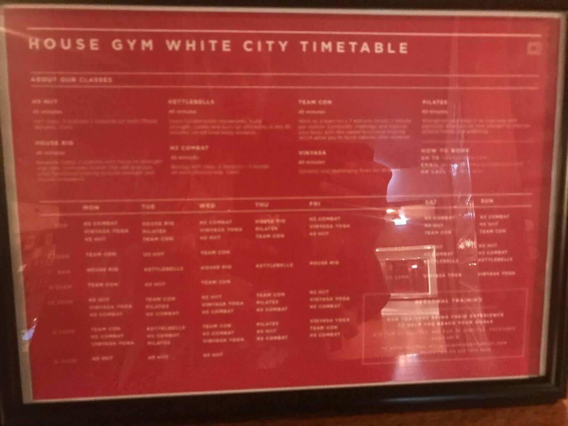 A timetable for House Gym White City.