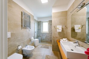 Shower, hair dryer, bidet, towels