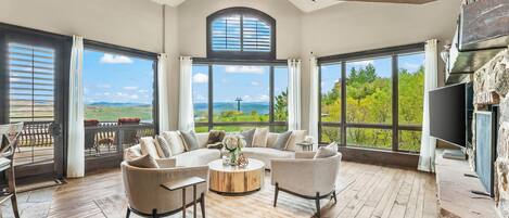 Télévision, cheminée, livres