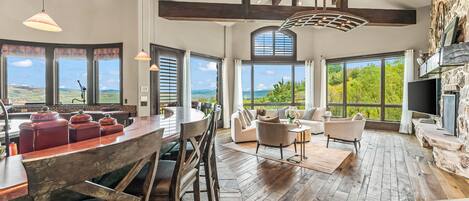 テレビ、暖炉、書庫