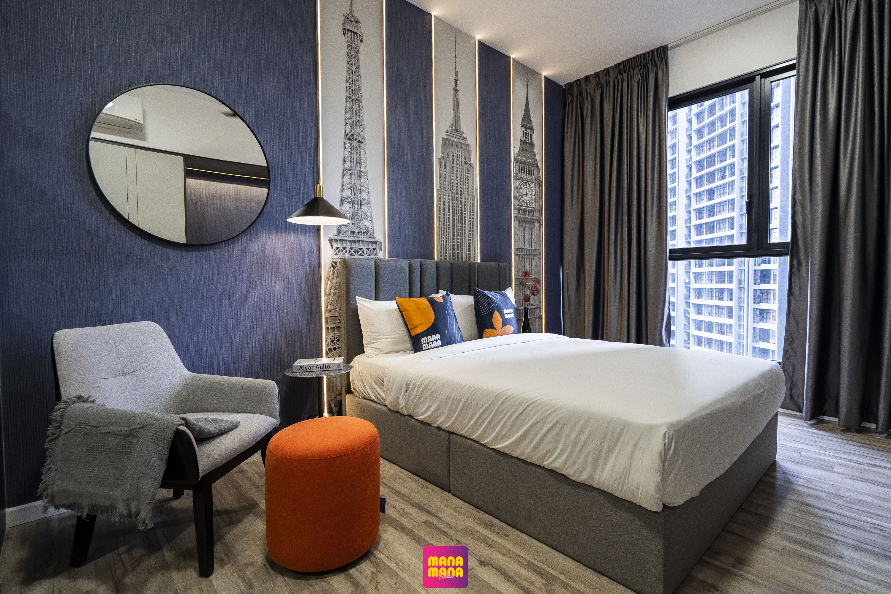 Estúdio luxo, 1 cama Queen, vista para a cidade | Roupas de cama premium, escrivaninha, quartos à prova de som