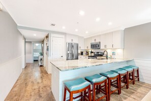 Fridge, microwave, oven, stovetop - Ground-floor condo with large patio, pools, tennis, & parking - steps to beach (Miramar Beach)