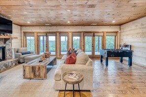 TV, fireplace, video games, offices