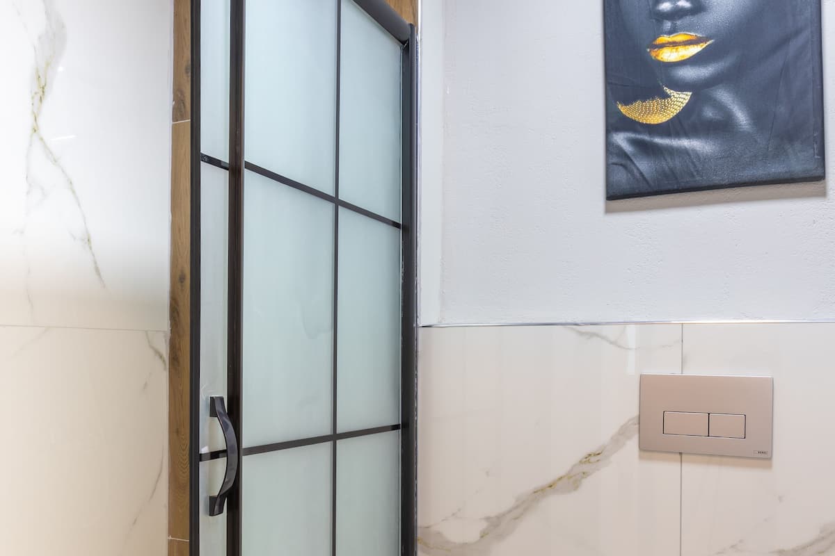 basic apartment, no windows | bathroom | shower, rainfall showerhead, free toiletries, hair dryer