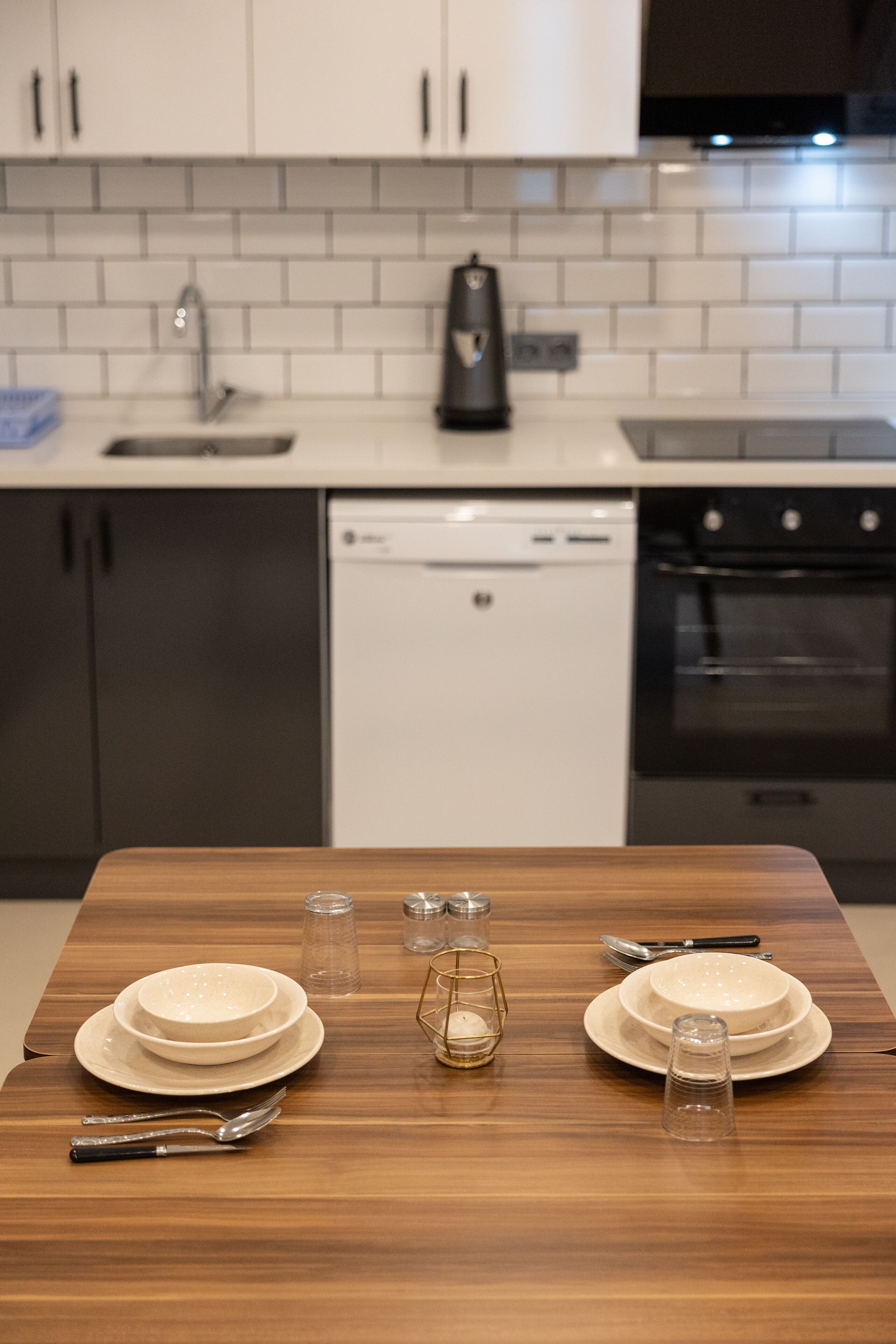 basic apartment, no windows | private kitchen | full-sized fridge, oven, stovetop, electric kettle