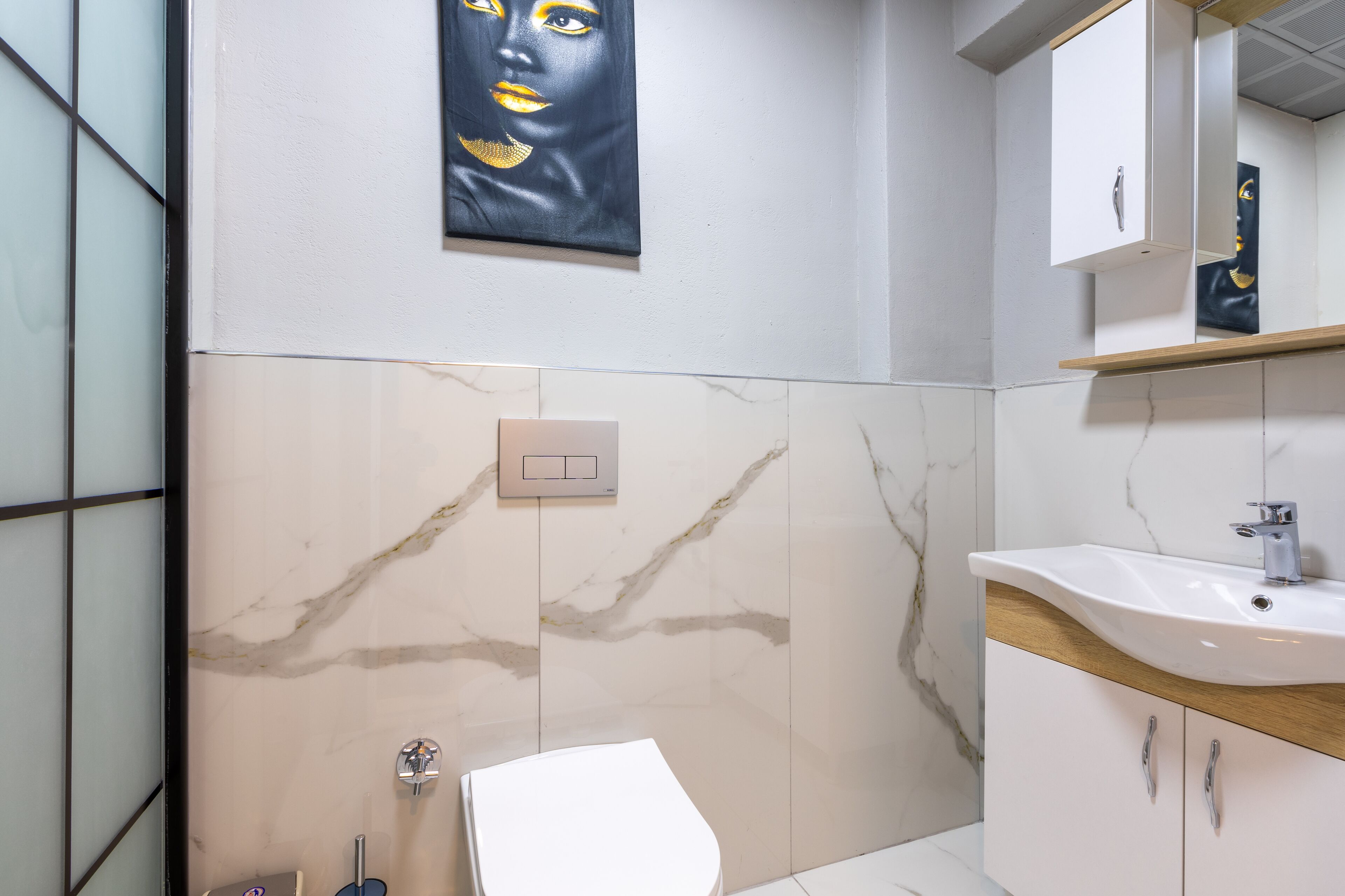 basic apartment, no windows | bathroom | shower, rainfall showerhead, free toiletries, hair dryer