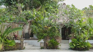 A pool surrounded by lush greenery and a stone structure. - Bodhi Bingin (Pecatu)