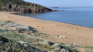 A beach with a rocky cliff and calm sea. - Don Pedro 53 (Tresnuraghes)