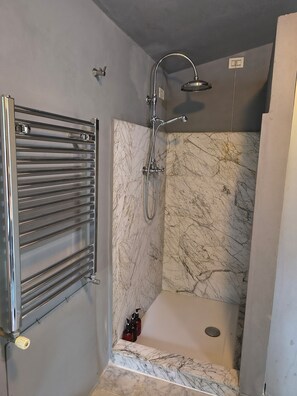 Shower, hair dryer, bidet, towels