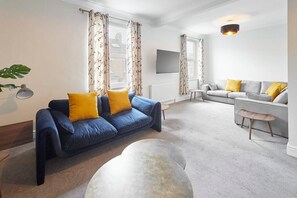 Télévision, cheminée, livres, espaces bureaux