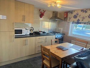 Fridge, microwave, oven, electric kettle