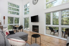 Smart TV, fireplace, video game console, stereo