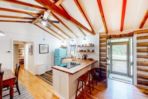 Fridge, microwave, oven, stovetop - Bird-watcher's creekside cabin with screened porch, fireplace, yard, & firepit (Franklin)