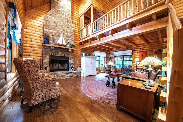 Living Room with Stone Fire Place