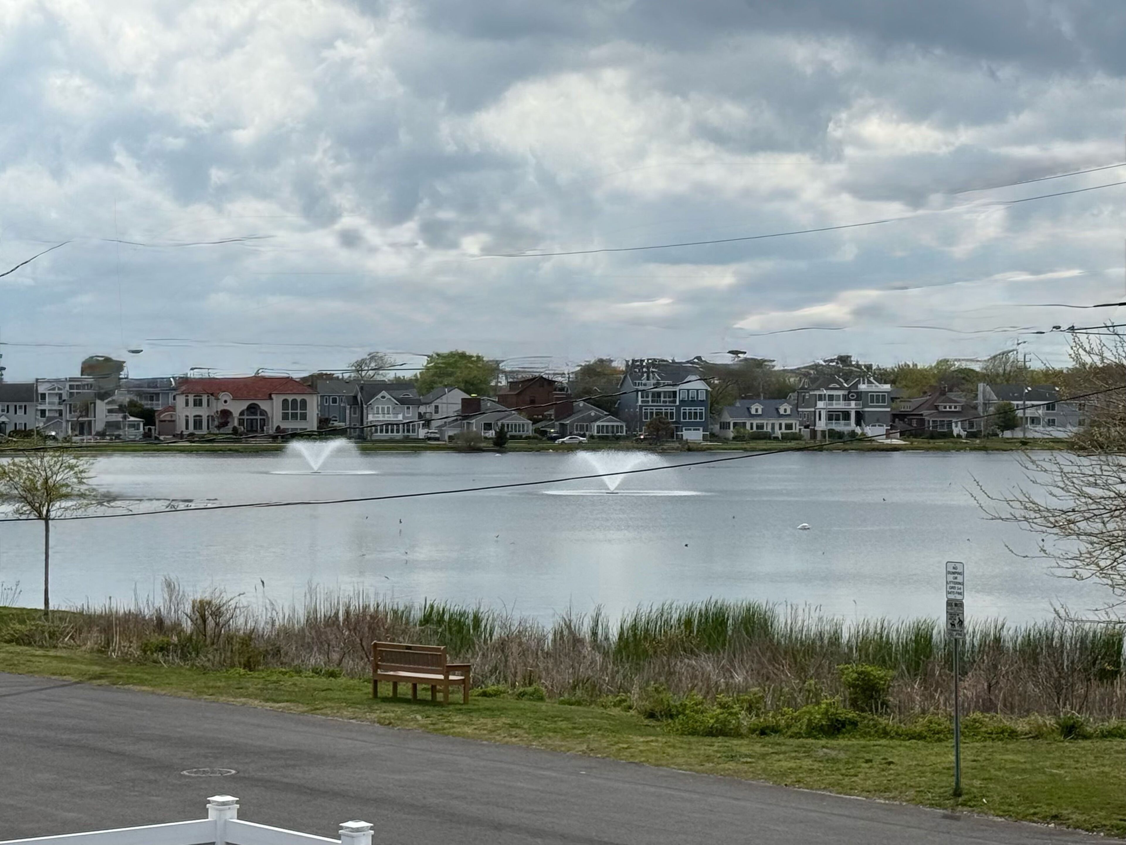 Aerator fountainin lake right behind house