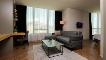 Business Suite | Living area | 155-cm LED TV with satellite channels, TV, Netflix