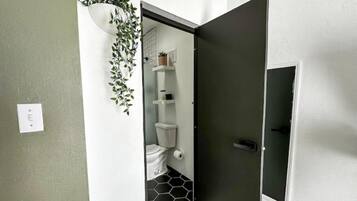 Shower, soap, shampoo, toilet paper