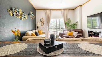 TV, fireplace, printers