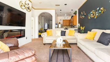 TV, fireplace, printers