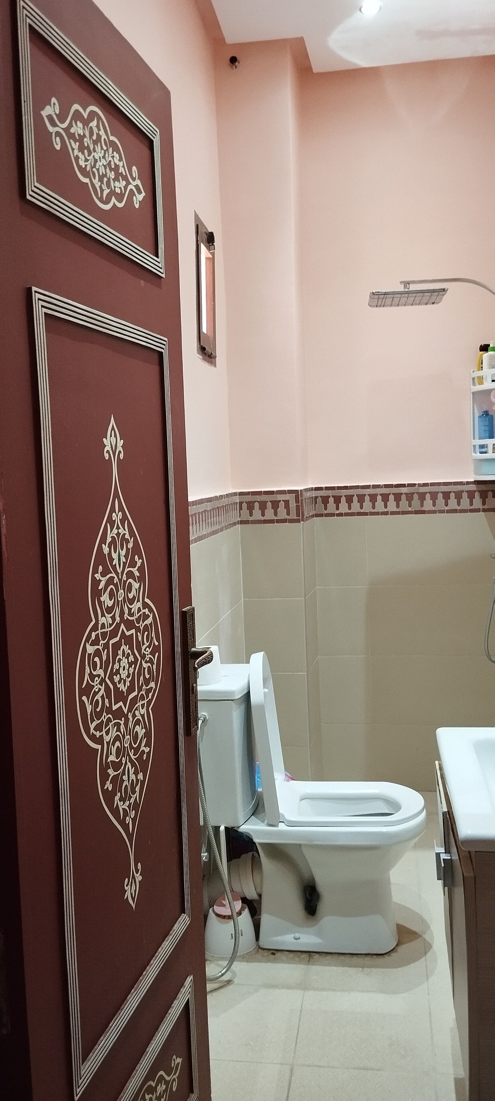 Douche, serviettes fournies, savon, shampoing